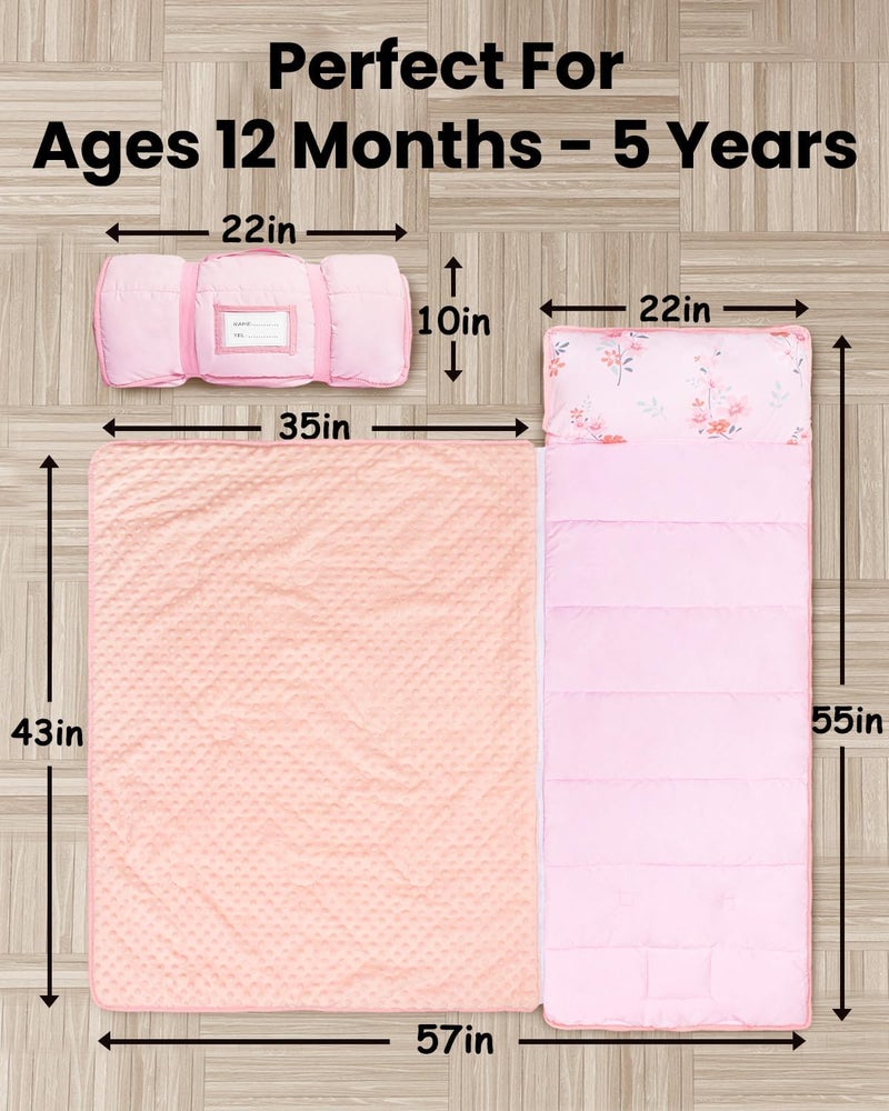 PRIMLECT Toddler Nap Mat with Detachable Blanket and Removable Pillow, Kids Sleeping Bag 55''x35'' for Daycare Preschool Kindergarten, Toddler Sleeping Mat for Boys and Girls - Image 4